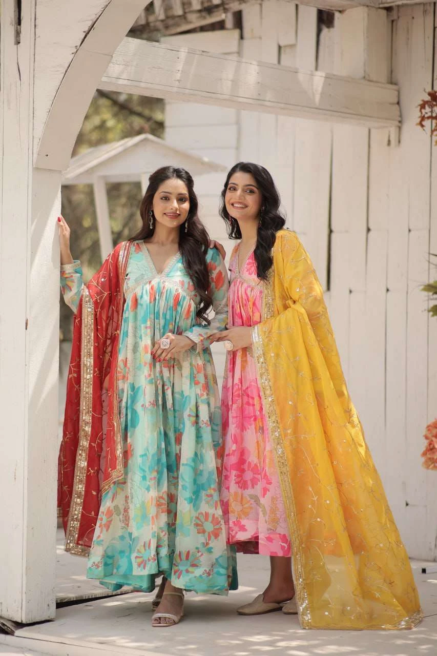 Vardan Ethnic Ka 1104 Russian Silk Wholesale Fancy Gown With Dupatta Catalog — Wholesale Kurtis, MPA wholesale from Surat — view 3